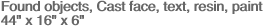 Found objects, Cast face, text,